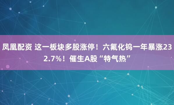 凤凰配资 这一板块多股涨停！六氟化钨一年暴涨232.7%！催生A股“特气热”